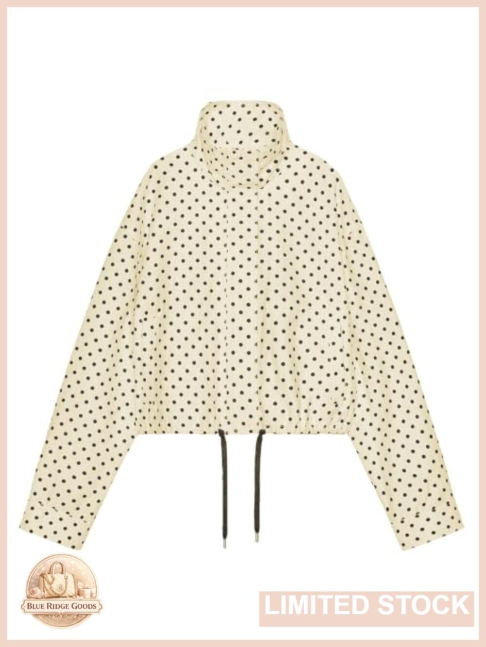 Polka Dot Zip Up Lightweight Cropped Bomber Jacket